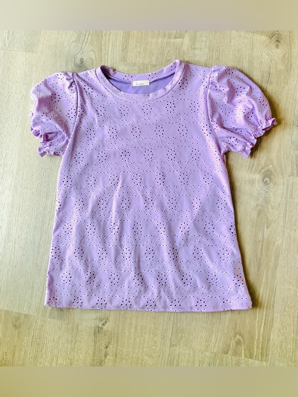 Les Amis Lavender Eyelet Puff-Sleeve Blouse Women's Small